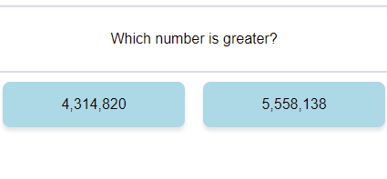 Compare Numbers (greater 7 digit numbers Quiz) 