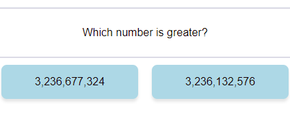 Compare Numbers (greater or smaller up to Billions) 