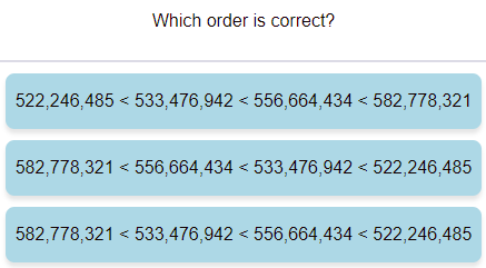 Compare Numbers (order numbers up to Billions least to greatest) 