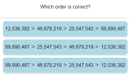 Compare Numbers (order numbers up to Billions) 